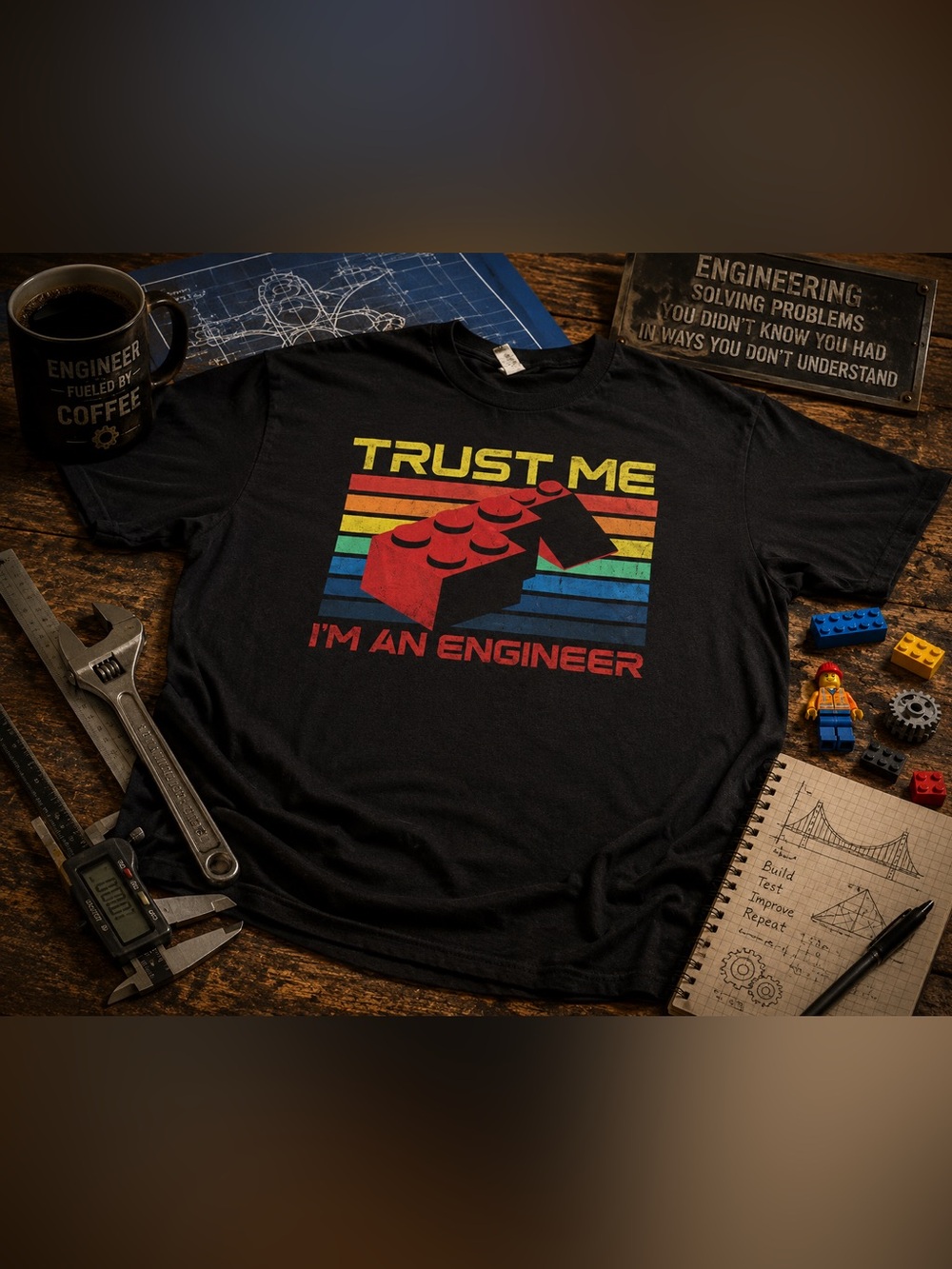 Trust Me I’m an Engineer Funny Graphic Tee Men’s 2XL Black STEM Shirt